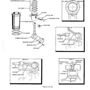 May include: An exploded diagram of engine components, including a piston, connecting rod, cylinder sleeve, and various rings and bushings. The diagram is labeled with text such as "Assembly and Installation" and "Connecting Rod".