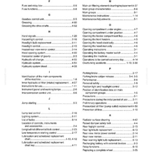 May include: A page from a manual titled "SECTION 9 - ALPHABETICAL INDEX." The index lists various automotive components and procedures, such as "Fuse and relay box," "Headlight bulb replacement," and "Parking brake." The page is printed in black text on white paper.