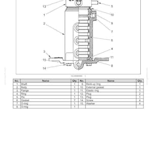 May include: Diagram of a hydraulic swivel component, labeled CX15B, with detailed internal parts. The image includes a parts list with names like "Shaft," "Body," and "Gasket," along with quantity information. The diagram is in black and white.