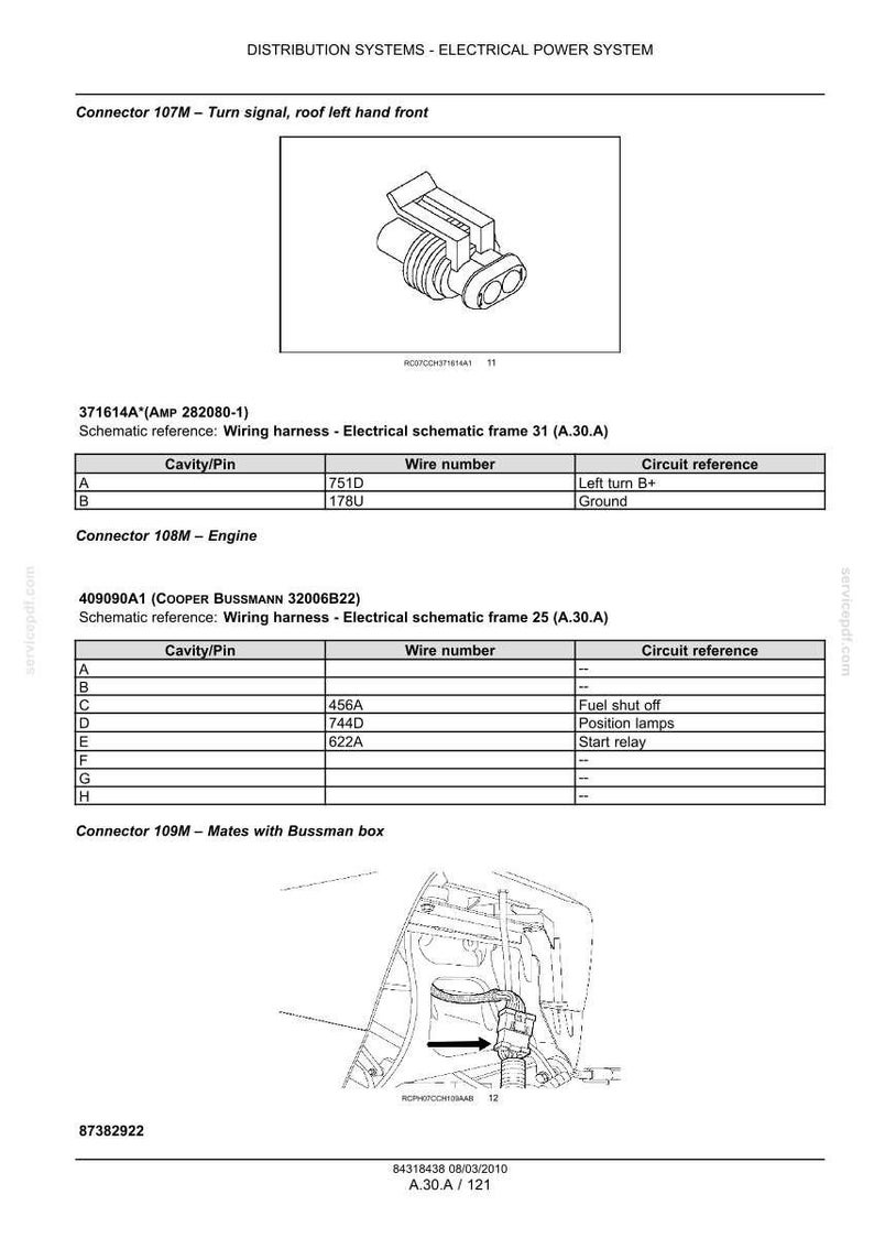 May include: Diagram of an electrical power system, including wiring harnesses and connectors. The image includes schematics for turn signals, engine components, and other electrical elements. Text includes part numbers and circuit references.