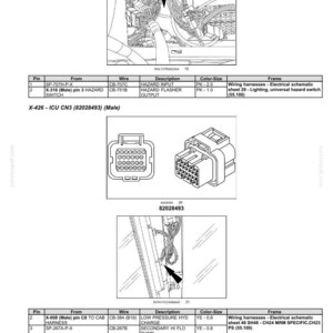 May include: Diagram of electrical system components, including wiring harnesses and connectors. The image features detailed schematics, pin configurations, and descriptions of various electrical components, such as diode blocks and ICU units.