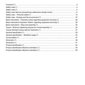 May include: A page from a manual titled "Contents" and "Introduction." The table of contents lists various topics, including safety rules, basic instructions, and specifications. The document includes a date and model information at the bottom.
