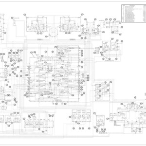 Puede incluir: Esquema t&eacute;cnico detallado del sistema hidr&aacute;ulico de una excavadora CX300C, renderizado en blanco y negro. El diagrama presenta numerosos componentes interconectados, l&iacute;neas y etiquetas, con una leyenda y una lista de piezas. El texto "CX300C EXCAVATOR HYDRAULIC SCHEMATIC" es visible.
