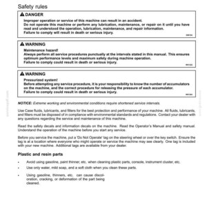 May include: A page from a maintenance manual with the title "7 - MAINTENANCE." The page includes safety rules, warnings, and notices about machine operation, lubrication, and repair. It also provides instructions for cleaning plastic and resin parts.