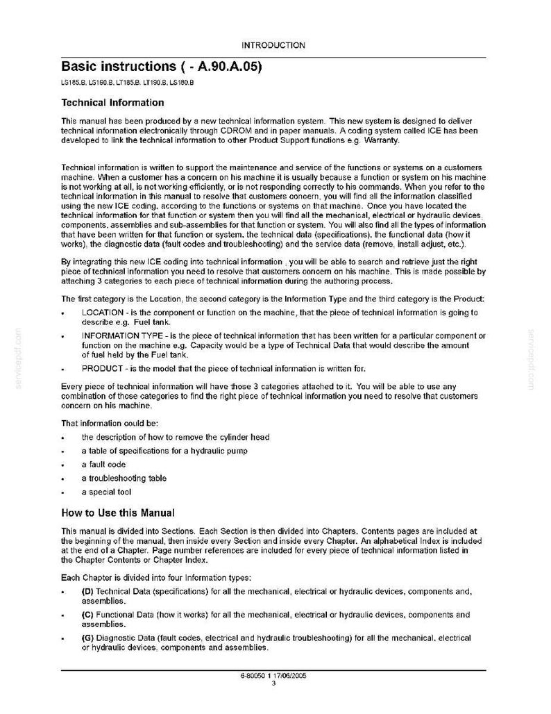 May include: A white document with the title "Basic instructions" and technical information. The document includes sections on technical information, how to use the manual, and various data types. The document is dated 17/05/2005.