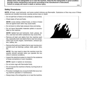 May include: Safety information page with fire and explosion prevention guidelines. Includes a warning about fire hazards and safety procedures. A black flame graphic is in the corner.