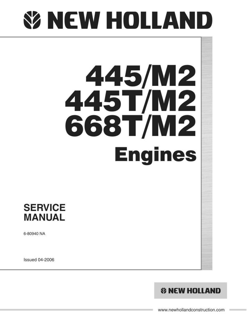 Puede incluir: Un manual de servicio blanco para motores New Holland. La portada muestra el logotipo de New Holland y los n&uacute;meros de modelo de motor: 445/M2, 445T/M2 y 668T/M2. Tambi&eacute;n se ve el texto "Engines" y "Service Manual".