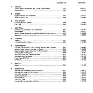 May include: A printed table of contents for 2100 Series Tractors, detailing sections like Engine, Fuel System, Electrical, Steering, Transmission, Brakes, and Hydraulics. The document is from the J I Case Company, printed in April 1991.