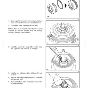 May include: Diagrams from a manual detailing the assembly of auxiliary units. The images show various components, including seals, O-rings, and a clutch plate, with step-by-step instructions. Text includes section and chapter titles, and numbered steps.