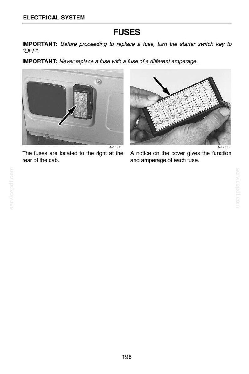 May include: Diagram of a vehicle's electrical system, highlighting the location of fuses. The image includes text instructions: "FUSES", "IMPORTANT: Before proceeding to replace a fuse, turn the starter switch key to OFF."