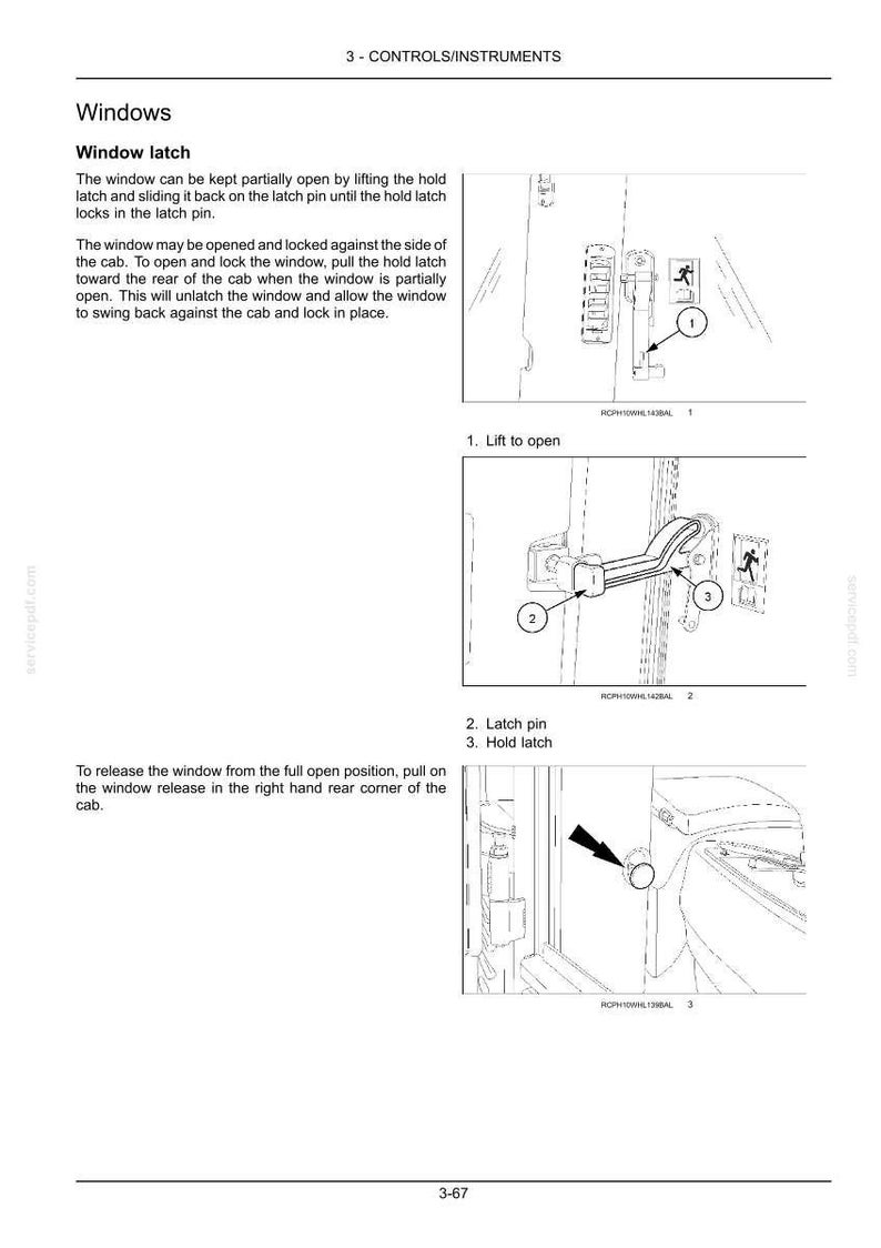May include: Diagram of a window latch mechanism with labels and instructions. The image shows the latch, pin, and hold latch, with arrows indicating the opening and closing process. Text includes "Windows" and "Window latch."