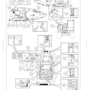 May include: Diagram of an excavator with labeled parts, including the boom, cab, and engine components. The diagram is labeled "2 - SAFETY INFORMATION" and includes various safety features and mechanical parts.