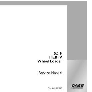 Pode incluir: Um manual de servi&ccedil;o branco para uma carregadeira de rodas 521F Tier IV. A capa apresenta o texto "Service Manual" e o logotipo da Case Construction no canto inferior direito. O n&uacute;mero de impress&atilde;o 84581916A &eacute; vis&iacute;vel na parte inferior.