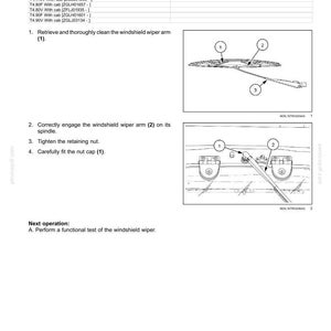 May include: Diagram illustrating the installation of a windshield wiper arm. The image shows numbered steps for cleaning, engaging, tightening, and fitting the nut cap. Includes diagrams of the wiper arm and related components.