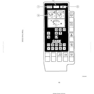May include: Black and white diagram of an instrument panel with various gauges, lights, and control symbols. The panel includes the word "STOP" and the brand name "CASE". The text "INSTRUMENT PANEL" is at the top.