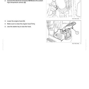Op de afbeelding: Diagram met de installatie van een koelvloeistof hogetemperatuursensor. De afbeelding bevat genummerde stappen en close-upweergaven van motoronderdelen, met de tekst "Coolant high temperature sensor - Install".