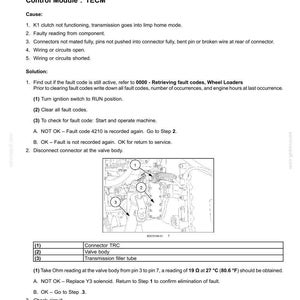 May include: Diagram detailing electrical system fault codes, specifically for a short circuit at clutch K1. Includes text explaining causes and solutions, plus a diagram of the valve body and connector TRC.