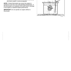 May include: Diagram illustrating a thermostat test within a container of water, with text explaining the process and potential consequences of a faulty thermostat. The image includes the text "POWER PRODUCTION - ENGINE COOLANT SYSTEM".