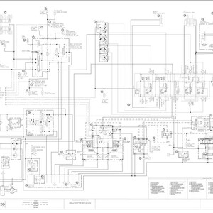 May include: A detailed engineering schematic of a hydraulic system for a wheel loader, rendered in black and white. The diagram features numerous interconnected components, lines, and labels, providing a technical overview of the machinery's functionality.
