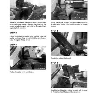 May include: A detailed, step-by-step guide with images for mechanical assembly. The images show the process of installing and securing components, including valves, brackets, and screws. Text instructions accompany each step, providing clear guidance.