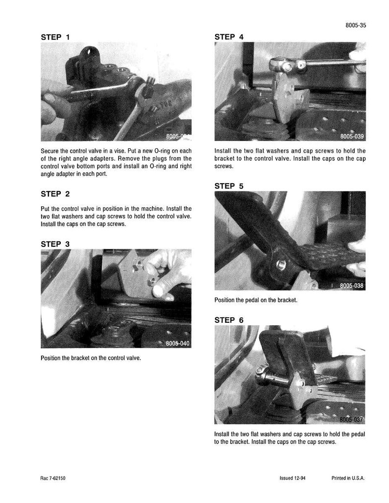 May include: A detailed, step-by-step guide with images for mechanical assembly. The images show the process of installing and securing components, including valves, brackets, and screws. Text instructions accompany each step, providing clear guidance.