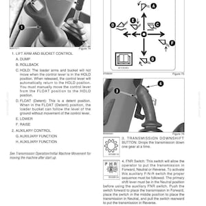 Puede incluir: Diagrama de un panel de control con palancas y botones. Incluye ilustraciones de una v&aacute;lvula de tres carretes, controles auxiliares y un bot&oacute;n de reducci&oacute;n de la transmisi&oacute;n. Las etiquetas de texto identifican cada componente y funci&oacute;n.