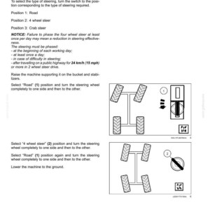 Puede incluir: Una p&aacute;gina de documento t&eacute;cnico titulada 4 - OPERATING INSTRUCTIONS que detalla un procedimiento de puesta en fase para maquinaria. Incluye instrucciones de texto y dos diagramas que muestran configuraciones de ruedas.