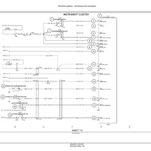 Op de afbeelding: Diagram van een instrumentenpaneel met elektrische systemen, kabelbomen en connectoren. Het diagram bevat labels en lijnen die verschillende componenten verbinden, zoals schakelaars en filters. Bladnummer 15.