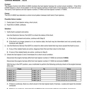 May include: Diagnostic information for DTC 173-03, an injection bank 2 short circuit failure. The document details the context, cause, possible failure modes, and solution steps for troubleshooting the issue. Includes a table for continuity checks.