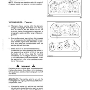 May include: Diagram of a vehicle's instrument panel with fuel gauge and warning lights. Includes alternator charge, engine oil pressure, and brake reservoir oil level indicators. Text explains the function of each light.