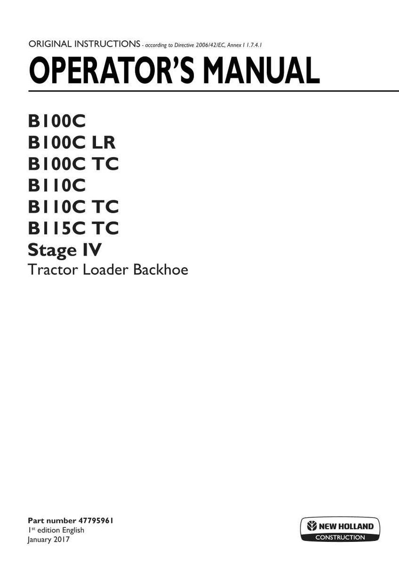 New Holland B100c, B100c Lr, B100c Tc, B110c, B110c Tc, B115c TC Stage IV Tractor Operator Owners Operation Manual | Instant PDF Download image 3