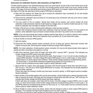 May include: A printed page with calibration instructions for an engine. The text includes steps for adjusting throttle position, with diagrams and notes. The document is labeled "Calibration Procedure."