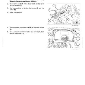 May include: Diagram illustrating the removal of an instrument cluster, with numbered components and instructions. The image shows a detailed view of the cluster and its surrounding parts, including screws, connectors, and levers.