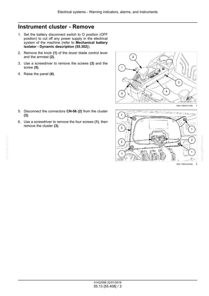 May include: Diagram illustrating the removal of an instrument cluster, with numbered components and instructions. The image shows a detailed view of the cluster and its surrounding parts, including screws, connectors, and levers.