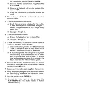 May include: A page from a manual detailing the steps for cleaning a hydraulic system. The text includes instructions for removing oil, checking contamination, and replacing filters. The document is labeled "Hydraulic systems - Hydraulic systems."