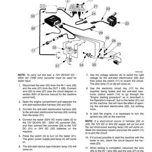 May include: Diagram of a machine's electrical components, including wires, connectors, and a converter. The diagram includes labels and numbers for each component, with text instructions for testing and maintenance.