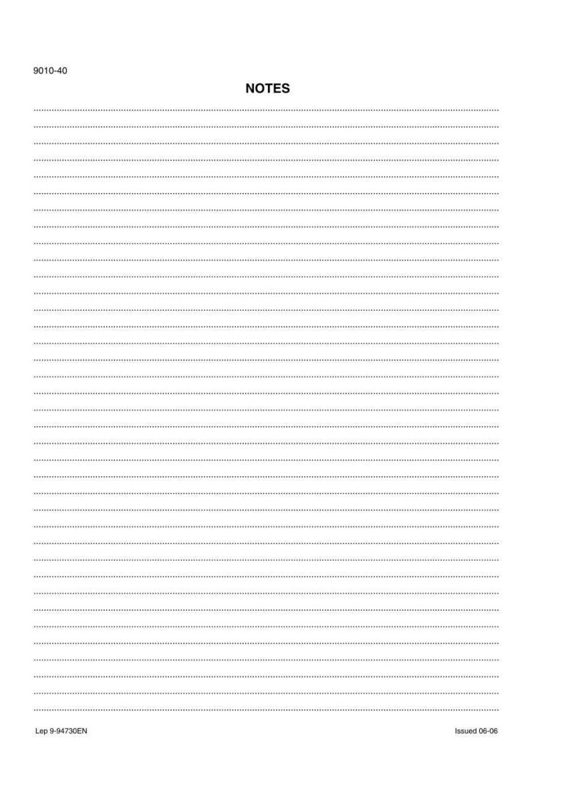 May include: A white page titled NOTES in black text, featuring numerous horizontal lines for writing. The top left corner displays the code 9010-40. The bottom left corner shows Lep 9-94730EN, and the bottom right corner displays Issued 06-06.