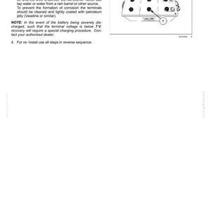 May include: A technical manual page titled 7 - MAINTENANCE featuring a black and white line drawing of a rectangular battery with six circular vent plugs on top, labeled with the number 1, and text instructions for battery maintenance.