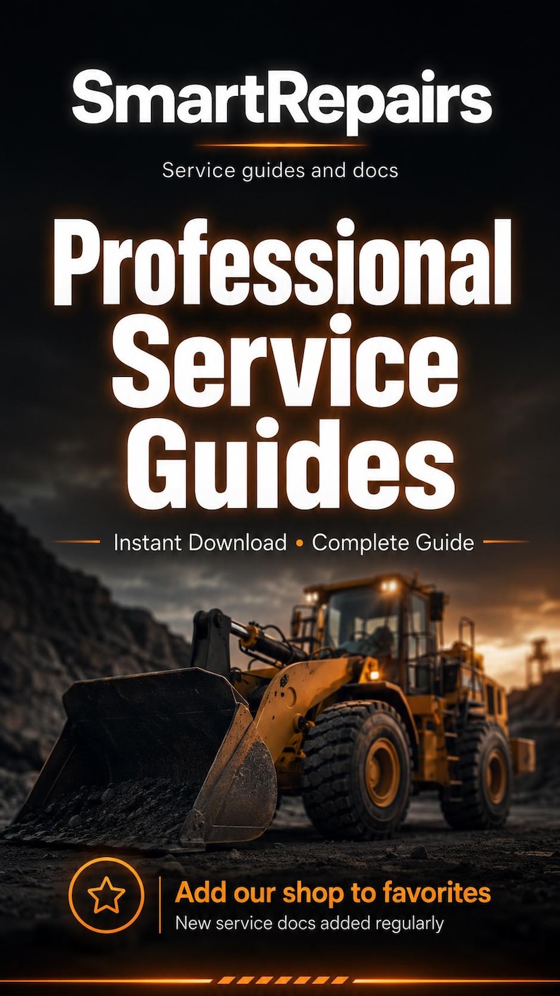 May include: A promotional image for SmartRepairs, featuring the text "Professional Service Guides" in large white letters. A yellow construction vehicle is in the background. The image also includes the text "Instant Download &bull; Complete Guide" and "Add our shop to favorites."
