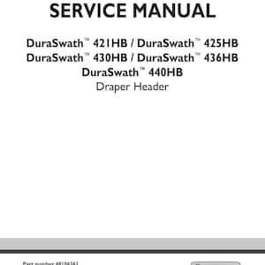 May include: A white service manual cover with black text. The title "SERVICE MANUAL" is at the top. Below are model numbers for DuraSwath Draper Headers. The New Holland Agriculture logo is in the bottom right corner.