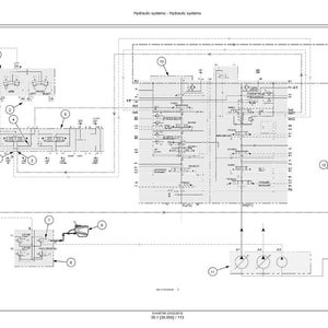 May include: A detailed technical diagram of a hydraulic system, featuring interconnected components, lines, and labels. The diagram is in black and white, with various shapes and symbols representing different parts of the system.