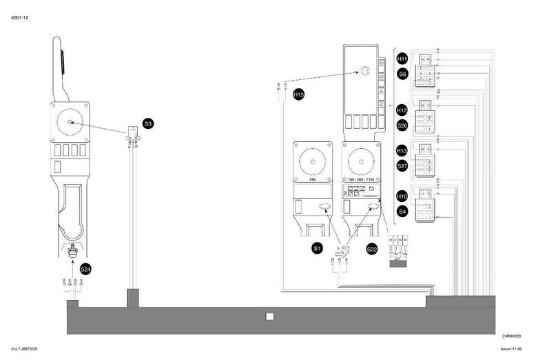 May include: A detailed technical diagram in black and white, featuring various electronic components, connectors, and wiring. The diagram includes labels and annotations, with a focus on the internal structure and connections of a device or system.
