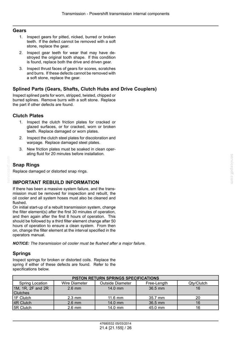 Puede incluir: Documento t&eacute;cnico que detalla los componentes de la transmisi&oacute;n, incluidos engranajes, placas de embrague y anillos de seguridad. Incluye especificaciones para los muelles de retorno del pist&oacute;n, el di&aacute;metro del cable y el di&aacute;metro exterior.