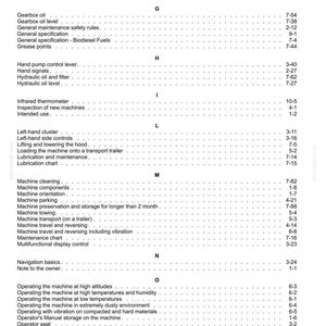 May include: An operator's manual page with a table of contents. The text is black on a white background, listing sections such as "Fluids and lubricants" and "Machine cleaning".