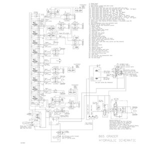 May include: A detailed hydraulic schematic for an 865 Grader, printed in the U.S.A. The diagram is complex, with numerous lines, symbols, and labels, including the text "865 Grader Hydraulic Schematic."