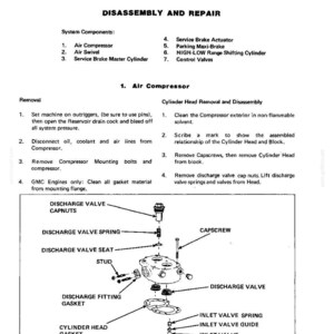 Puede incluir: Diagrama t&eacute;cnico de un compresor de aire con componentes etiquetados, incluyendo v&aacute;lvula de descarga y junta de culata. La imagen es de un manual de desmontaje y reparaci&oacute;n.