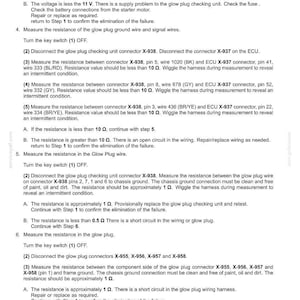 May include: A page from a manual detailing electrical system fault codes. Instructions include measuring voltage and resistance, with specific connector and wire numbers. Text includes "Electrical systems - FAULT CODES".
