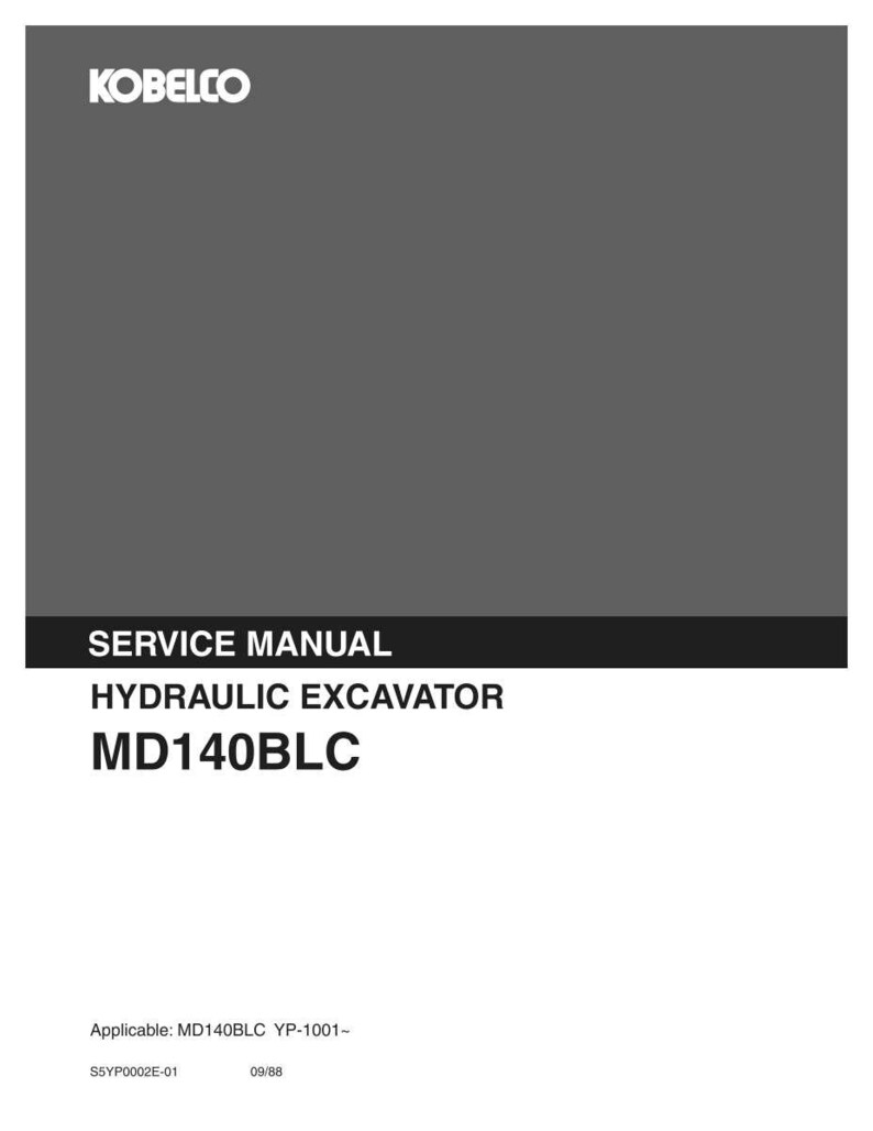 K&ouml;nnte beinhalten: Ein graues Kobelco-Wartungshandbuch f&uuml;r einen Hydraulikbagger, Modell MD140BLC. Das Cover zeigt oben den Markennamen sowie den Text SERVICE MANUAL, HYDRAULIC EXCAVATOR, MD140BLC, Applicable: MD140BLC YP-1001-, S5YP0002E-01 und 09/88.