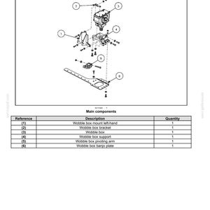 May include: An exploded view diagram of a cutting blade drive shaft, labeled "Double drive wobble box." The diagram shows various mechanical components, including a wobble box, bracket, and support, with a parts list below. The image is in black and white.
