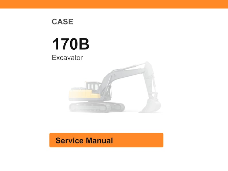 May include: Image of a CASE 170B excavator. The text "CASE" is at the top, with "170B" in bold font below it, and "Excavator" underneath. A service manual button is at the bottom.